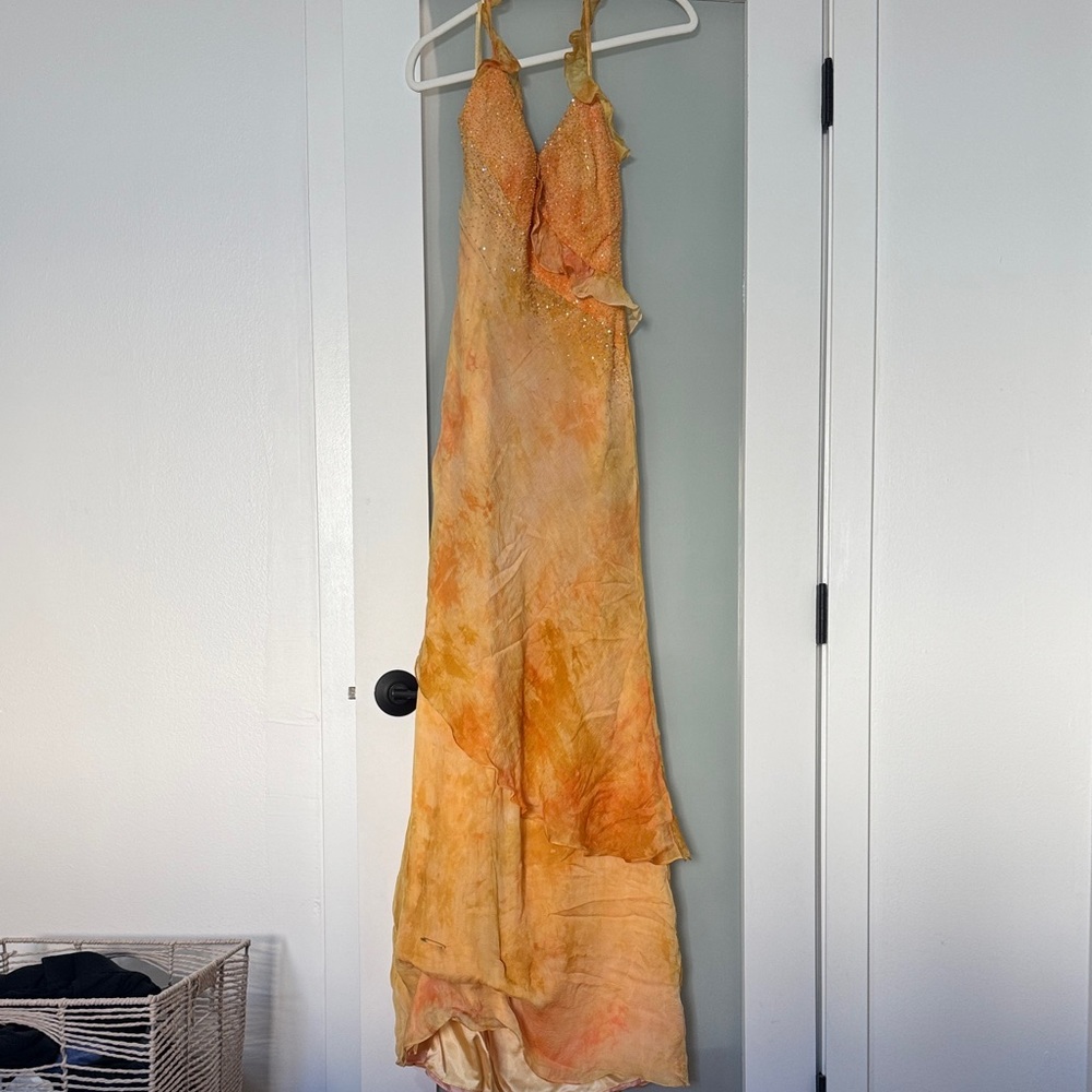 Vintage 1980s 100% Silk YSA Makina Orange Gown